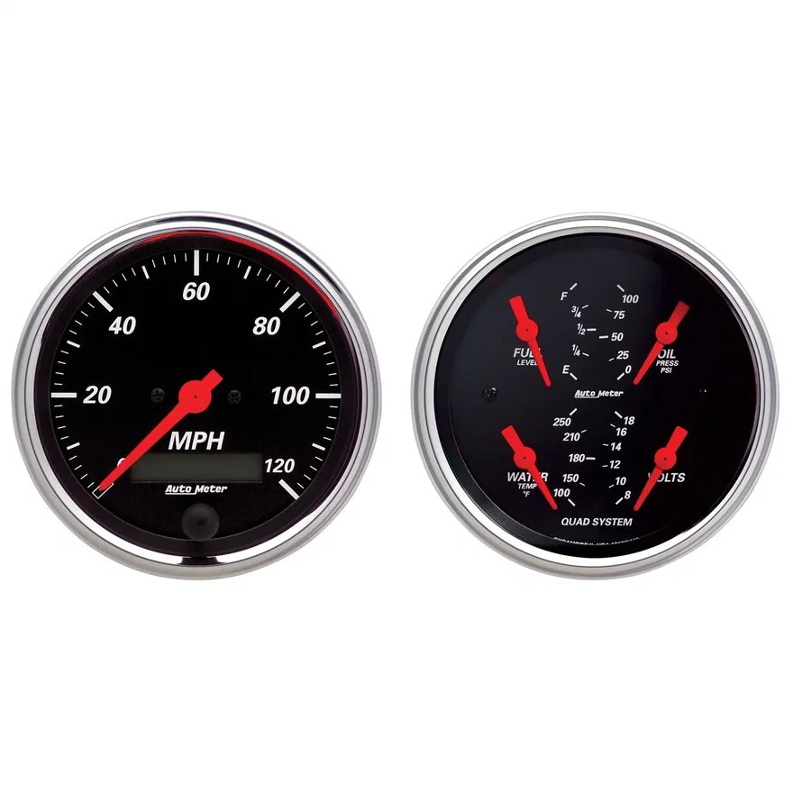 AutoMeter 1408, GAUGE KIT; 2 PC.; QUAD/SPEEDOMETER; 3 3/8in.; DESIGNER BLACK
