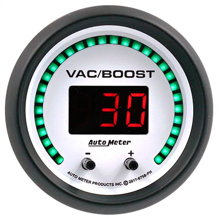 AutoMeter 6758-PH, GAUGE; VAC/BOOST; 2 1/16in.; TWO CHANNEL; SELECTABLE; PHANTOM ELITE DIGITAL