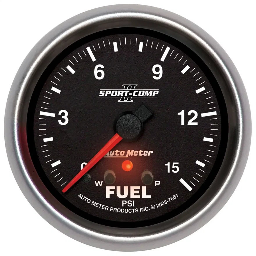 AutoMeter 7661, GAUGE; FUEL PRESS; 2 5/8in.; 15PSI; STEPPER MOTOR W/PEAK/WARN; SPORT-COMP II