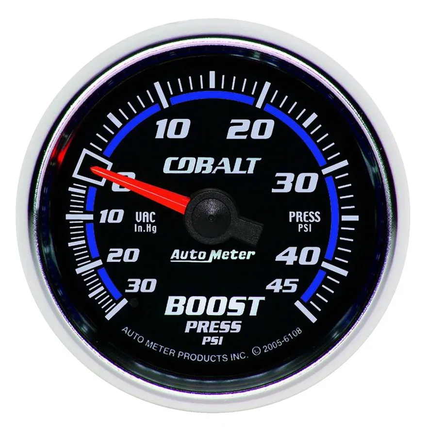 AutoMeter 6108, GAUGE; VAC/BOOST; 2 1/16in.; 30INHG-45PSI; MECHANICAL; COBALT