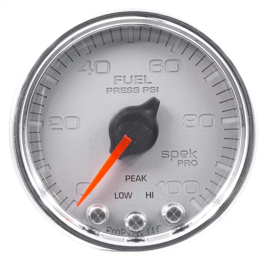 AutoMeter P31421, GAUGE; FUEL PRESS; 2 1/16in.; 100PSI; STEPPER MOTOR W/PEAK/WARN; SLVR/CHRM; SPEK