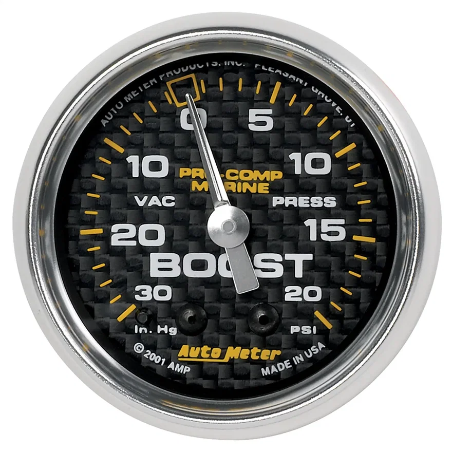 AutoMeter 200774-40, GAUGE; VAC/BOOST; 2 1/16in.; 30INHG-20PSI; MECHANICAL; MARINE CARBON FIBER