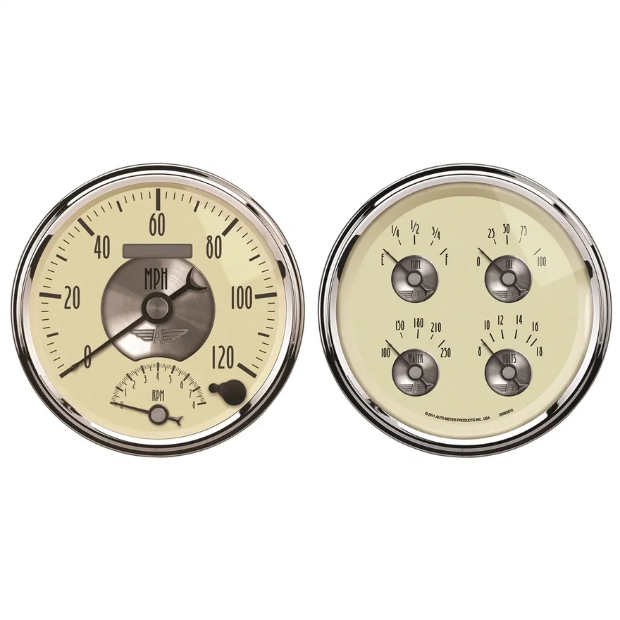 AutoMeter 2004, GAUGE KIT; 2 PC.; QUAD/TACH/SPEEDO; 5in.; PRESTIGE ANTQ. IVORY