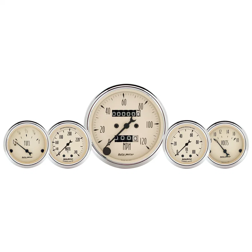 AutoMeter 1811, GAUGE KIT; 5 PC.; 3 1/8in./2 1/16in.; MECH. SPEEDO.; WTMP/OILP; ANTQ BEIGE