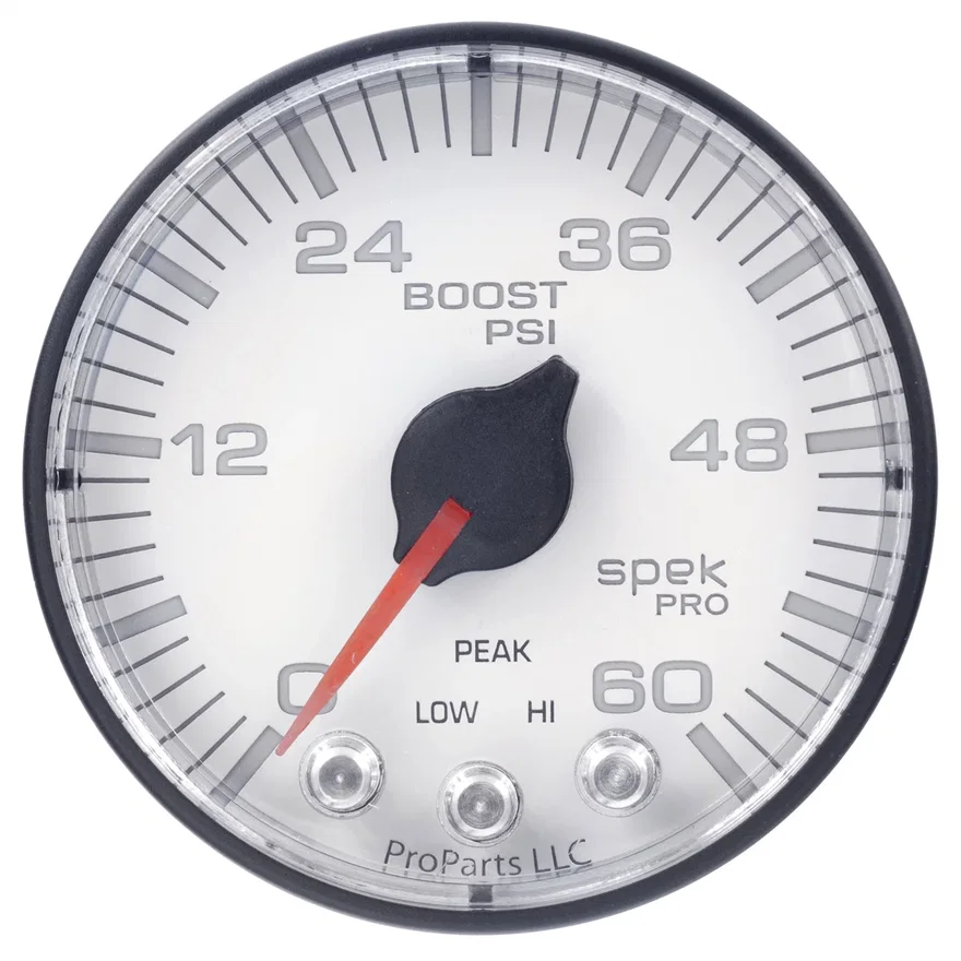 AutoMeter P304128, GAUGE; BOOST; 2 1/16in.; 60PSI; STEPPER MOTOR W/PEAK/WARN; WHT/BLK; SPEK-PRO