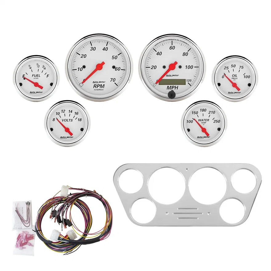 AutoMeter 7048-AW, DIRECT FIT DASH KIT; FORD TRUCK 53-55; TACH/MPH/FUEL/OILP/WTMP/VOLT; AW