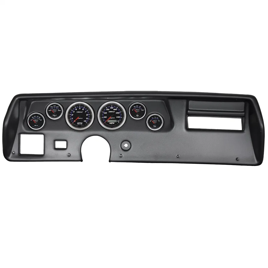 AutoMeter 7026-CB, DIRECT FIT DASH KIT; CHEVELLE/ELCAMINO/MALIBU 70-72; RPM/MPH/FUEL/OILP/WTMP/BAT; for Chevrolet