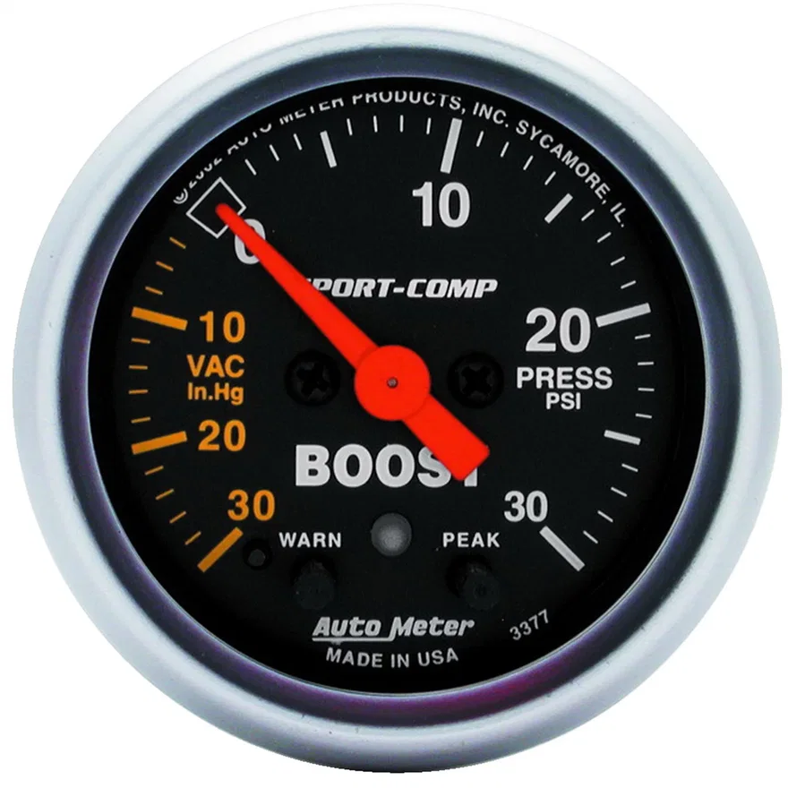 AutoMeter 3377, GAUGE; VAC/BOOST; 2 1/16in.; 30INHG-30PSI; STEPPER MOTOR W/PEAK/WARN; SPORT-COMP
