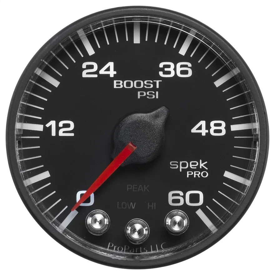 AutoMeter P304328, GAUGE; BOOST; 2 1/16in.; 60PSI; STEPPER MOTOR W/PEAK/WARN; BLK/BLACK; SPEK-PRO