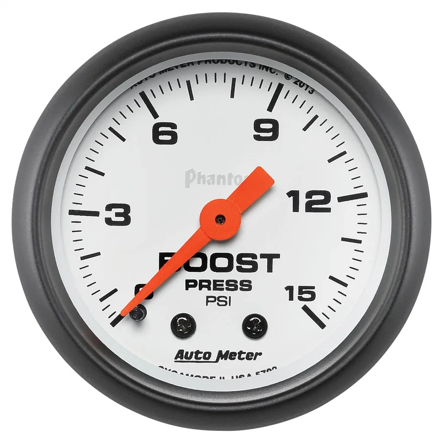 AutoMeter 5702, GAUGE; BOOST; 2 1/16in.; 15PSI; MECHANICAL; PHANTOM