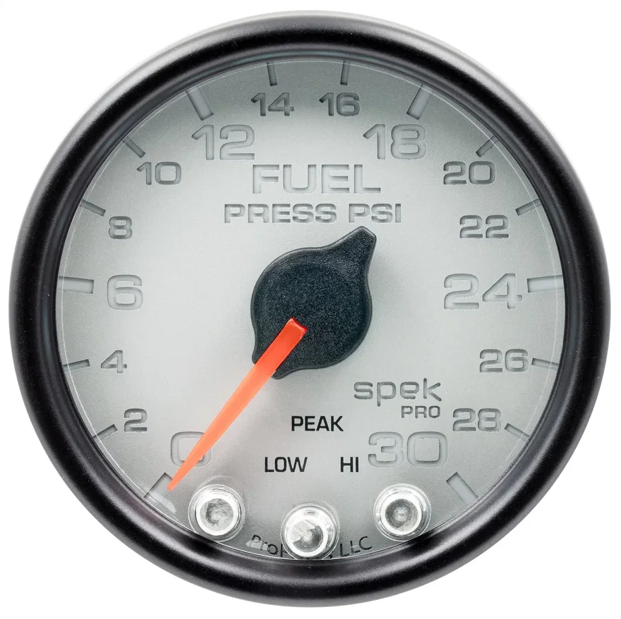 AutoMeter P31622, GAUGE; FUEL PRESS; 2 1/16in.; 30PSI; STEPPER MOTOR W/PEAK/WARN; SLVR/BLK; SPEK