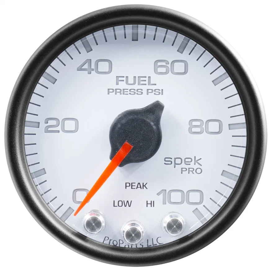 AutoMeter P31412, GAUGE; FUEL PRESS; 2 1/16in.; 100PSI; STEPPER MOTOR W/PEAK/WARN; WHT/BLK; SPEK