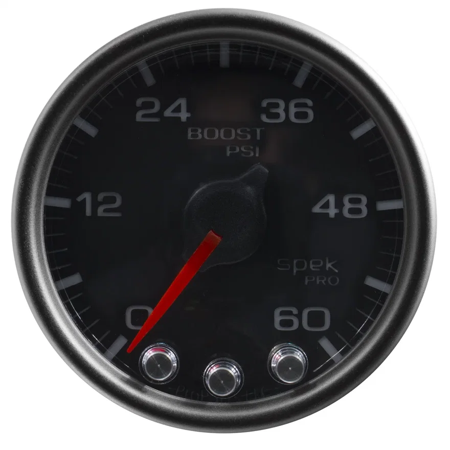 AutoMeter P30432, GAUGE; BOOST; 2 1/16in.; 60PSI; STEPPER MOTOR W/PEAK/WARN; BLK/BLACK; SPEK-PRO