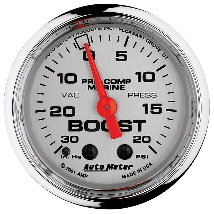 AutoMeter 200774-35, GAUGE; VAC/BOOST; 2 1/16in.; 30INHG-20PSI; MECHANICAL; MARINE CHROME