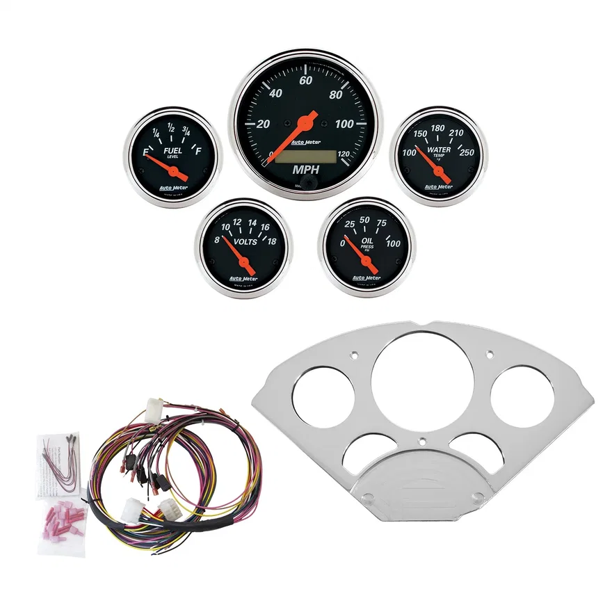 AutoMeter 7033-DB, DIRECT FIT DASH KIT; CHEVY CAR 55-56; MPH/FUEL/OILP/WTMP/BAT; DB
