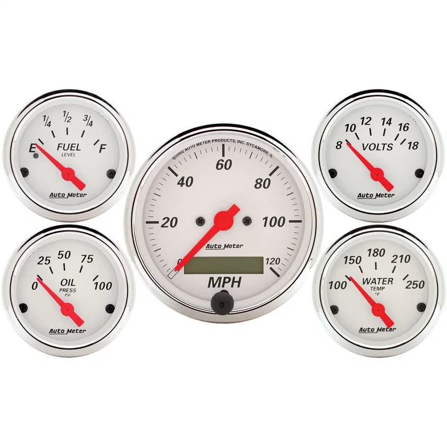 AutoMeter 1302, GAUGE KIT; 5 PC.; 3 1/8in./2 1/16in.; ELEC. SPEEDOMETER; ARCTIC WHITE