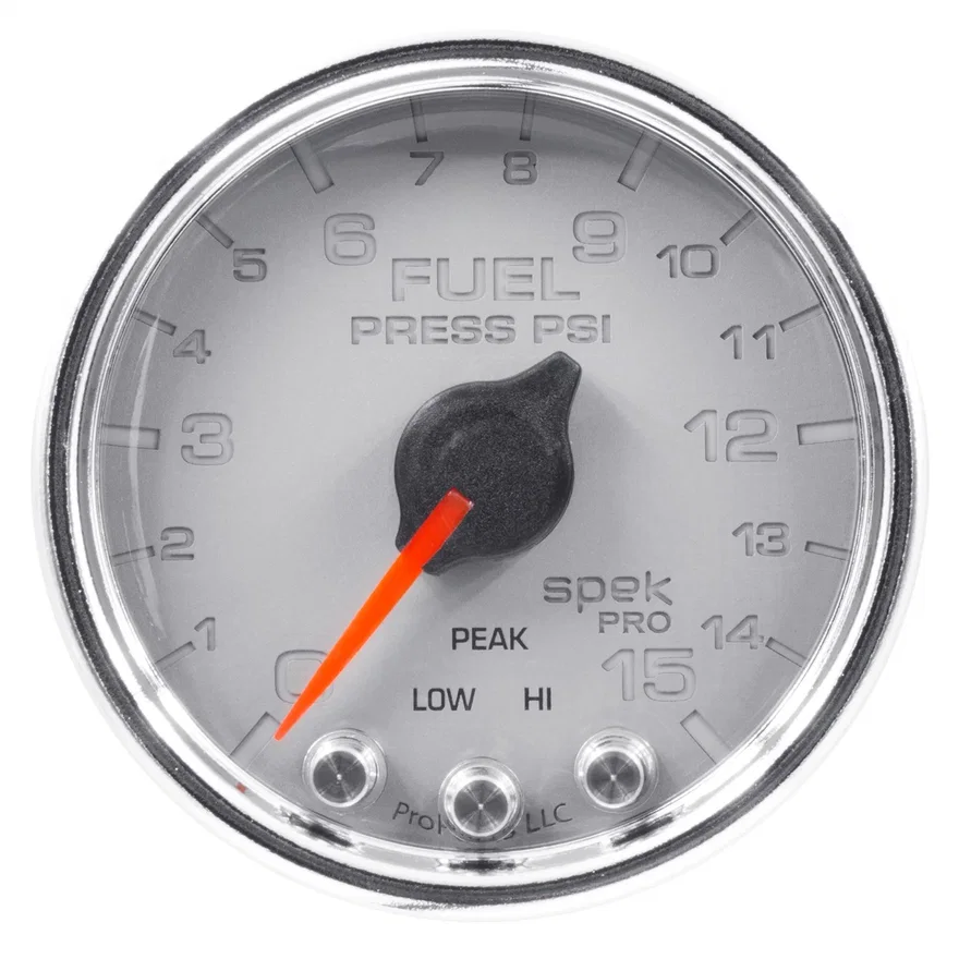 AutoMeter P31521, GAUGE; FUEL PRESS; 2 1/16in.; 15PSI; STEPPER MOTOR W/PEAK/WARN; SLVR/CHRM; SPEK