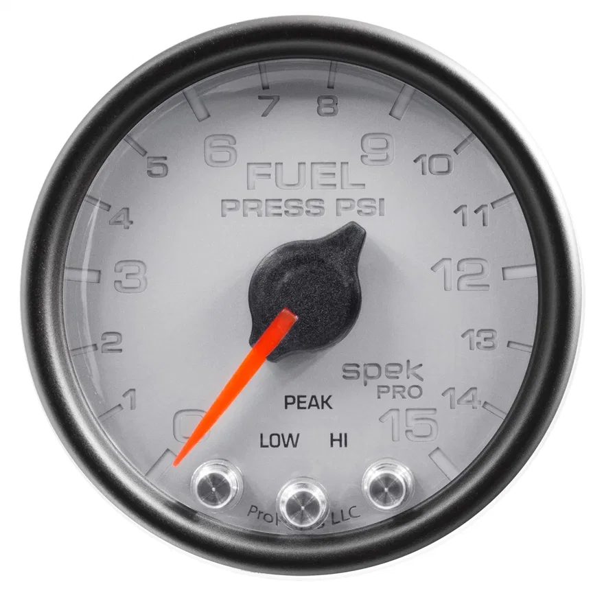 AutoMeter P31522, GAUGE; FUEL PRESS; 2 1/16in.; 15PSI; STEPPER MOTOR W/PEAK/WARN; SLVR/BLK; SPEK