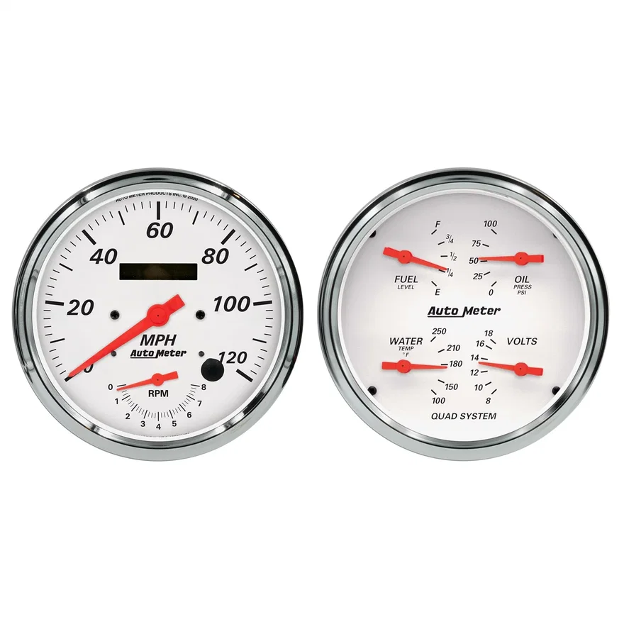 AutoMeter 1352, GAUGE KIT; 2 PC.; QUAD/TACH/SPEEDO; 5in.; ARCTIC WHITE