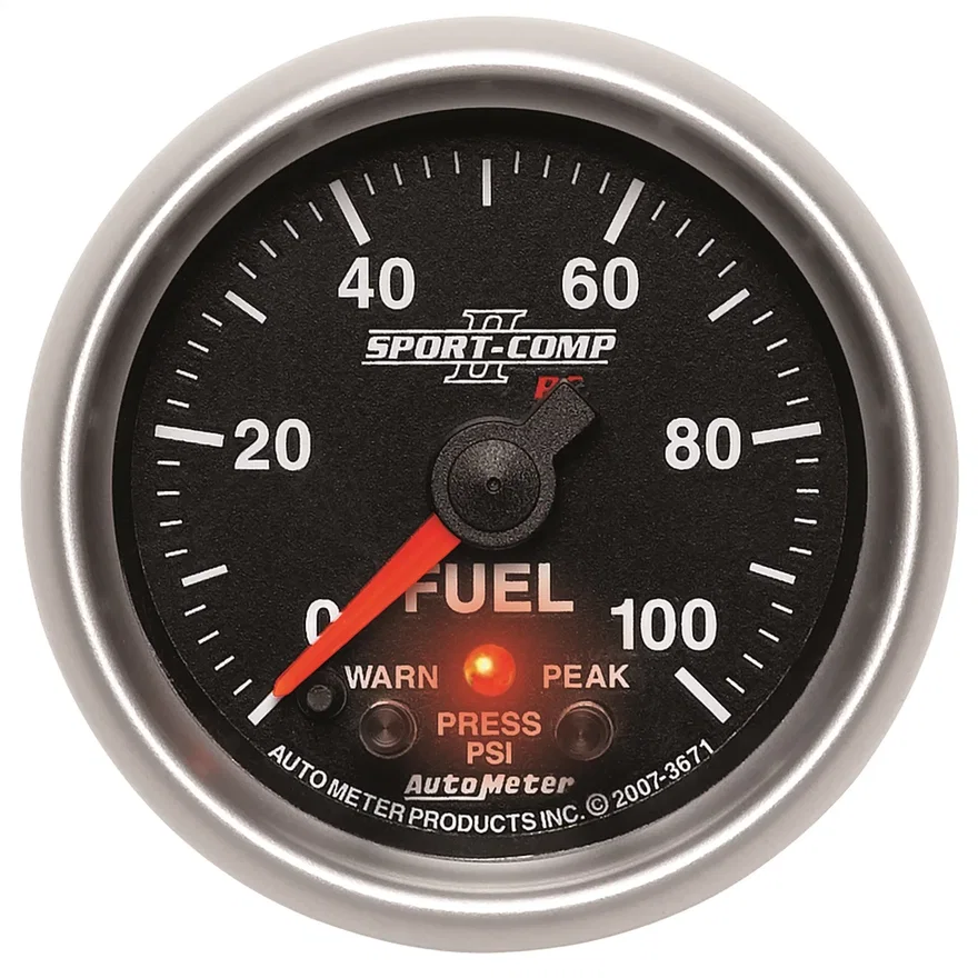 AutoMeter 3671, GAUGE; FUEL PRESS; 2 1/16in.; 100PSI; DIGITAL STPR MTR W/PK/WRN; SPORT-COMP II