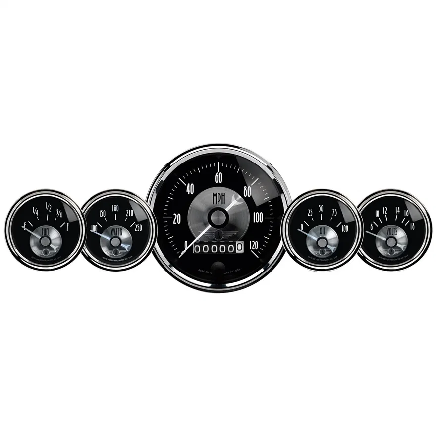 AutoMeter 2003, GAUGE KIT; 5 PC; 3 3/8in./2 1/16in.; ELEC SPEEDO W/WHEEL ODO; PRESTIGE BLK DIAMO