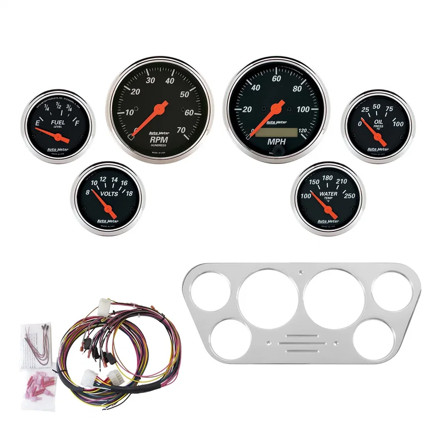 AutoMeter 7048-DB, DIRECT FIT DASH KIT; FORD TRUCK 53-55; TACH/MPH/FUEL/OILP/WTMP/VOLT; DB