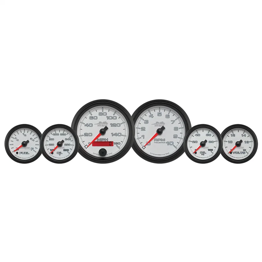 AutoMeter 19501, GAUGE KIT; 6 PC. KIT; 3 3/8in./2 1/16in.; BAGGER; WHITE; PRO-CYCLE