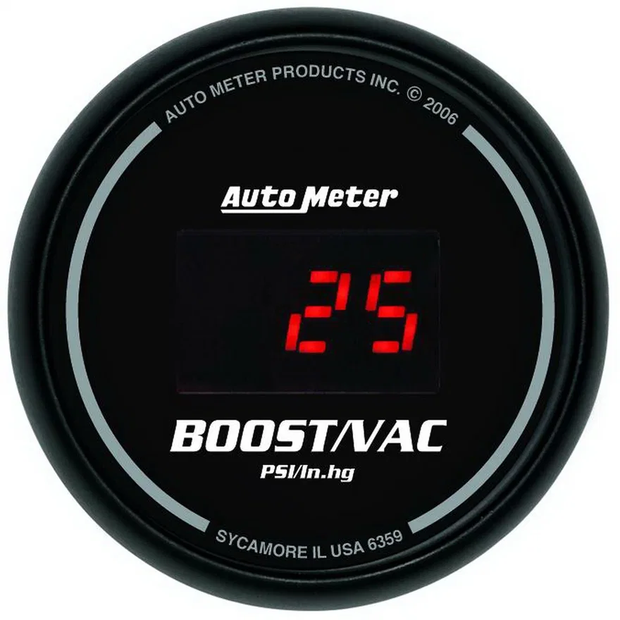 AutoMeter 6359, GAUGE; VAC/BOOST; 2 1/16in.; 30INHG-30PSI; DIGITAL; BLACK DIAL W/RED LED