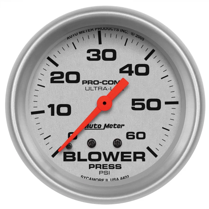 AutoMeter 4402, GAUGE; BLOWER PRESS; 2 5/8in.; 60PSI; MECHANICAL; ULTRA-LITE