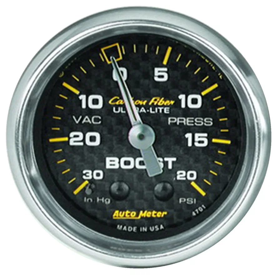 AutoMeter 4701, GAUGE; VAC/BOOST; 2 1/16in.; 30INHG-20PSI; MECHANICAL; CARBON FIBER