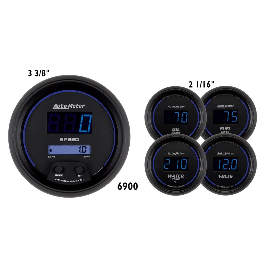 AutoMeter 6900, GAUGE KIT; 5 PC; 3 3/8in./2 1/16in.; ELEC SPEEDOMETER; DIGITAL; BLK W/BLUE LED