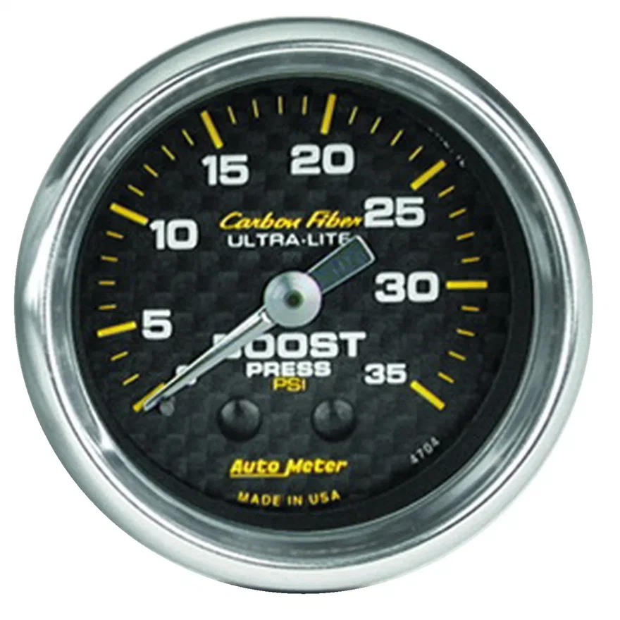 AutoMeter 4704, GAUGE; BOOST; 2 1/16in.; 35PSI; MECHANICAL; CARBON FIBER