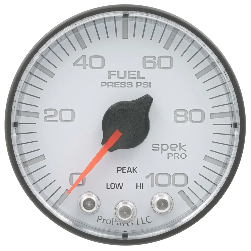 AutoMeter P314128, GAUGE; FUEL PRESS; 2 1/16in.; 100PSI; STEPPER MOTOR W/PEAK/WARN; WHT/BLK; SPEK