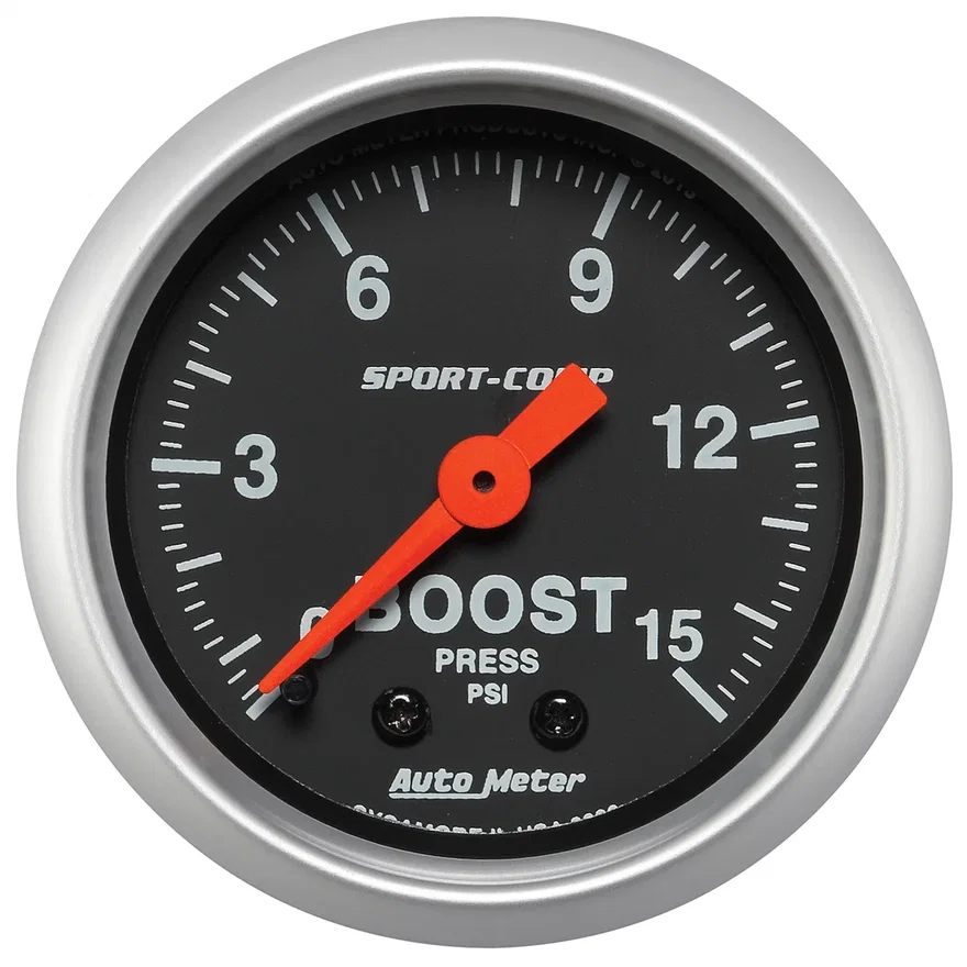 AutoMeter 3302, GAUGE; BOOST; 2 1/16in.; 15PSI; MECHANICAL; SPORT-COMP