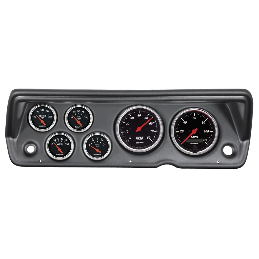 AutoMeter 7031-DB, DIRECT FIT DASH KIT; ABODY/DUSTER/DEMON/DART 70-76; TACH/MPH/FUEL/OILP/WTMP/VOLT