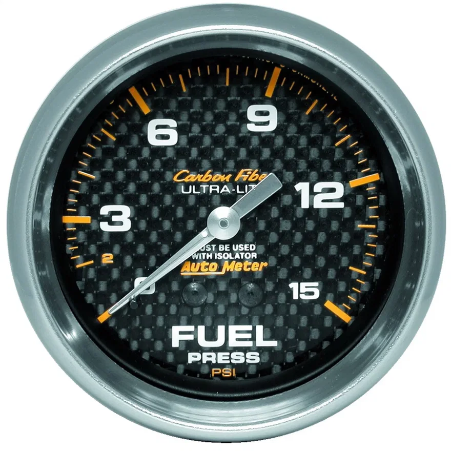 AutoMeter 4813, GAUGE; FUEL PRESSURE; 2 5/8in.; 15PSI; MECH. INCL. ISOLATOR; CARBON FIBER