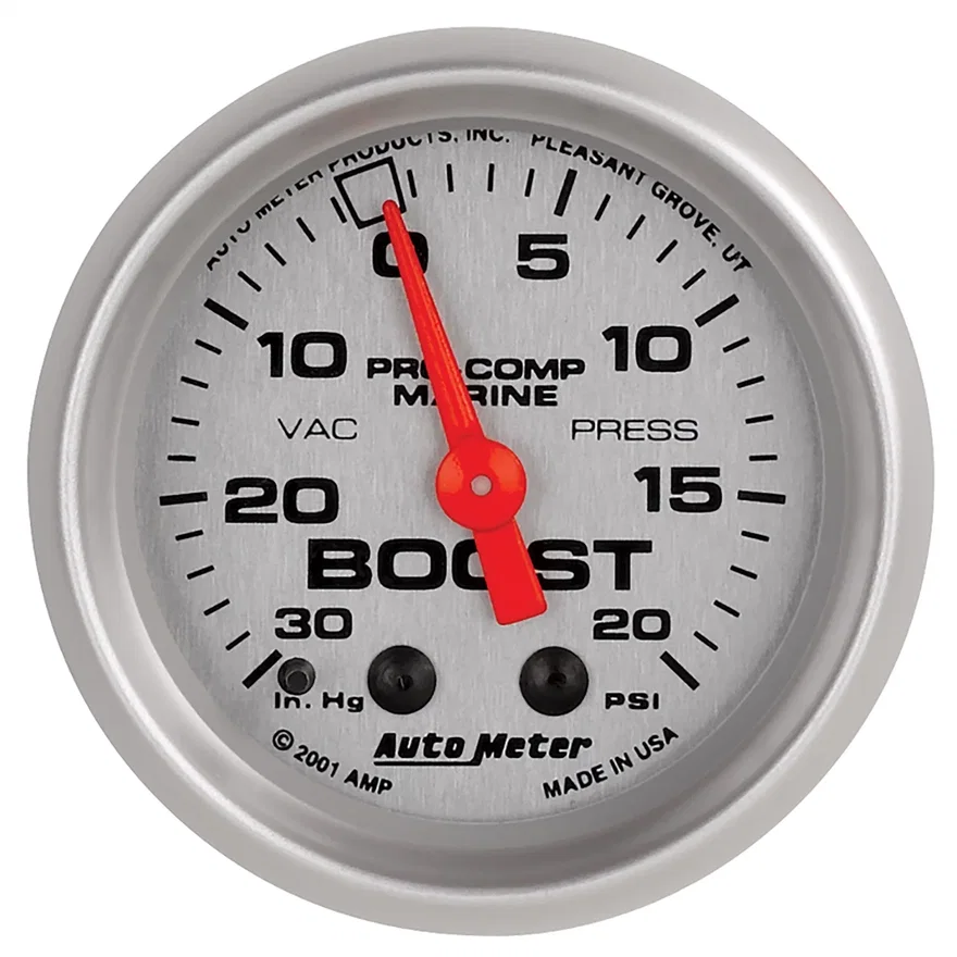 AutoMeter 200774-33, GAUGE; VAC/BOOST; 2 1/16in.; 30INHG-20PSI; MECHANICAL; MARINE SILVER