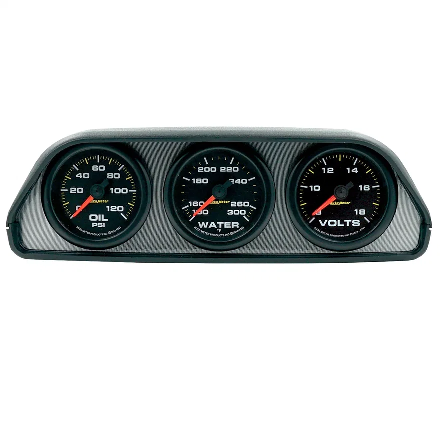 AutoMeter 7060, GAUGE KIT; DASH POD MOUNT; OILP/WTMP/VOLT; 2-1/16in.; 100PSI/300deg.F/18V; BLK D