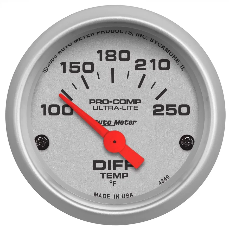 AutoMeter 4349, GAUGE; DIFFERENTIAL TEMP; 2 1/16in.; 100-250deg.F; ELECTRIC; ULTRA-LITE
