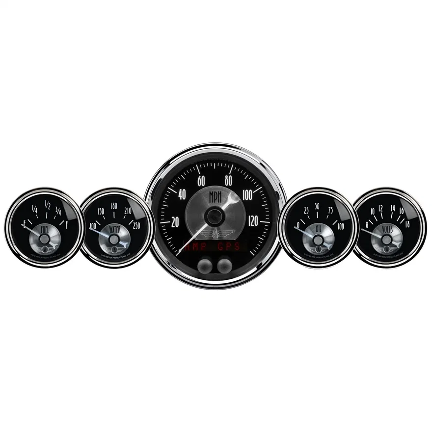AutoMeter 2024, GAUGE KIT; 5 PC.; 3 3/8in./2 1/16in.; GPS SPEEDO W/LCD ODO; PRESTIGE BLK DIAMOND