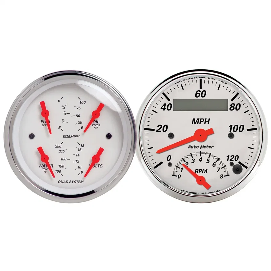 AutoMeter 1309, GAUGE KIT; 2 PC.; QUAD/TACH/SPEEDO; 3 3/8in.; ARCTIC WHITE