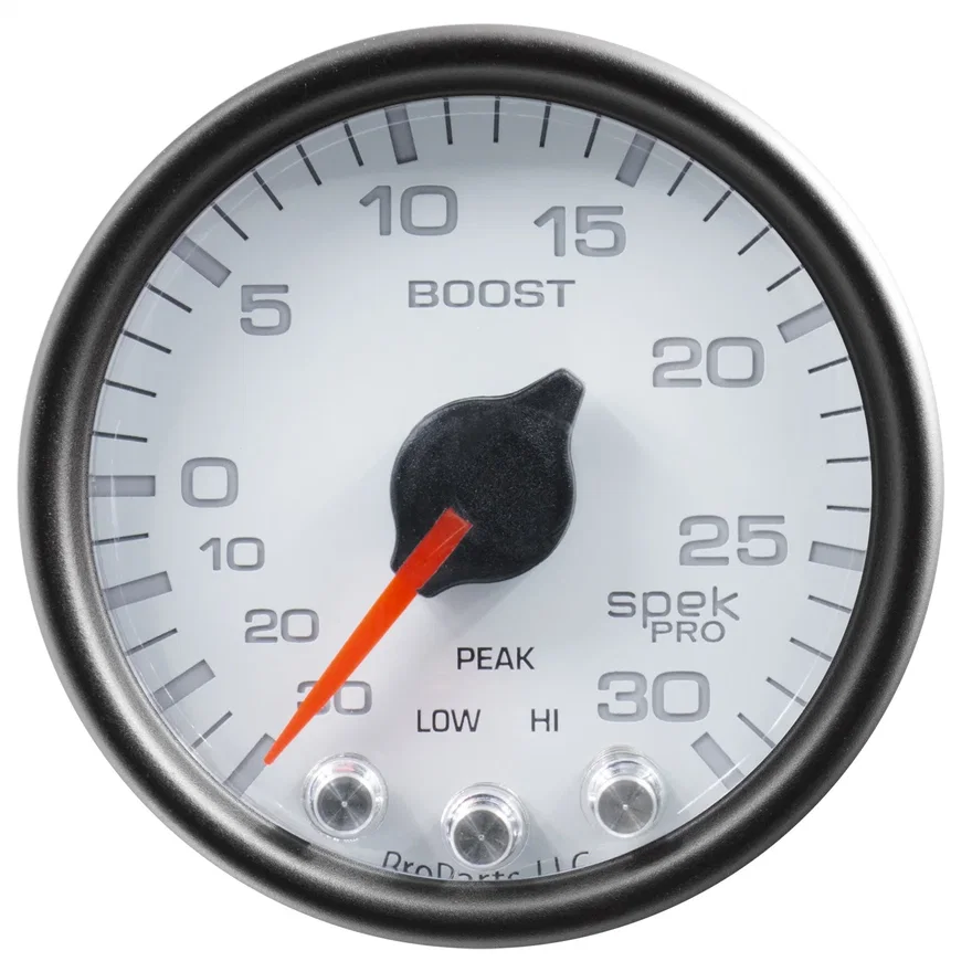 AutoMeter P30212, GAUGE; VAC/BOOST; 2 1/16in.; 30INHG-30PSI; STEPPER MOTOR W/PK/WRN; WHT/BLK; SPEK