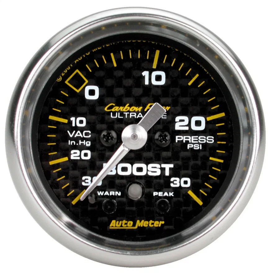 AutoMeter 4777, GAUGE; VAC/BOOST; 2 1/16in.; 30INHG-30PSI; STEPPER MOTOR W/PK/WRN; CARBON FIBER