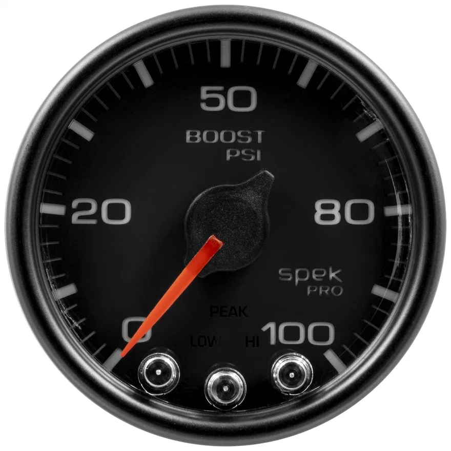 AutoMeter P30532, GAUGE; BOOST; 2 1/16in.; 100PSI; STEPPER MOTOR W/PEAK/WARN; BLK/BLK; SPEK-PRO
