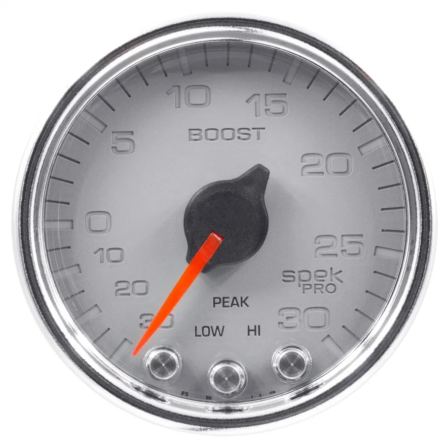AutoMeter P30221, GAUGE; VAC/BOOST; 2 1/16in.; 30INHG-30PSI; STEPPER MTR W/PK/WRN;SLVR/CHRME; SPEK