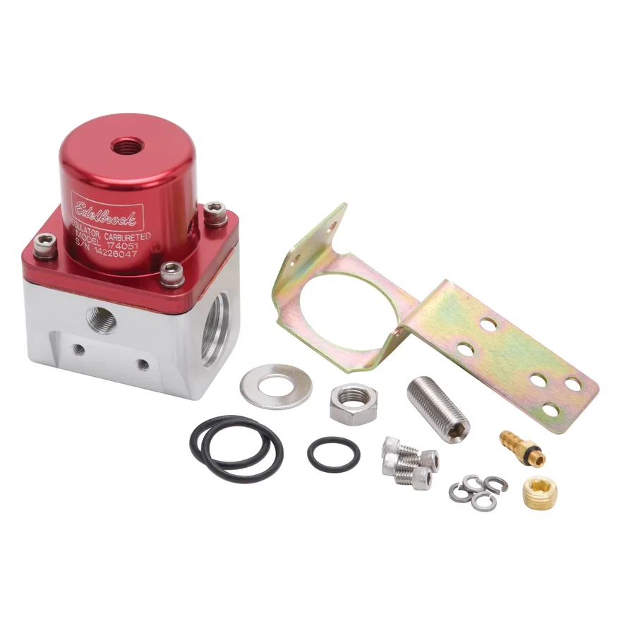 Edelbrock 174051, Carbureted Adjustable Bypass Fuel Pressure Regulator (180 GPH) in Red Finish