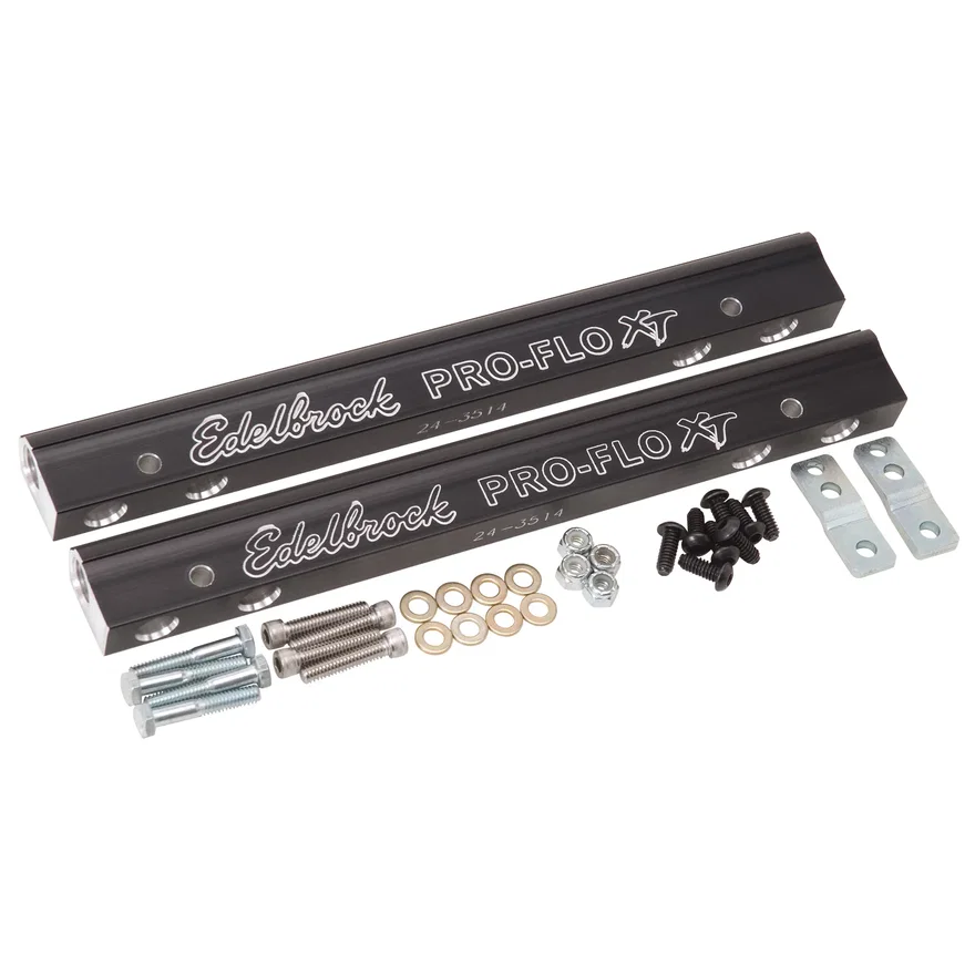 Edelbrock 3627, Fuel Rail Kit for Small-Block Chevy -6 AN in Black Finish