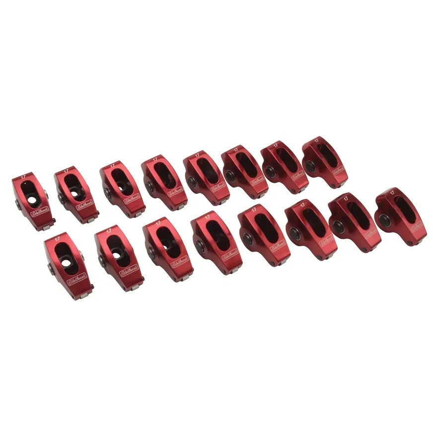 Edelbrock 77790, Red Roller Rockers for Big-Block Chevy 7/16 stud and W 348/409 1.7:1 (Qty 16)