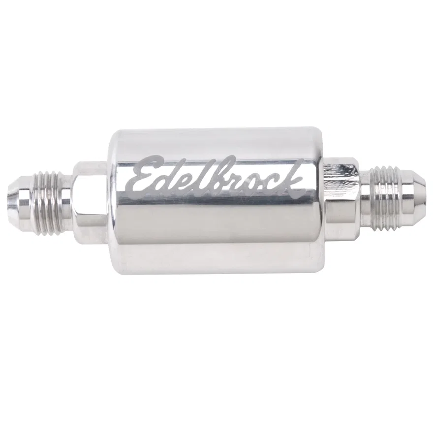 Edelbrock 8129, High Flow Billet Aluminum Fuel Filter in Polished Finish