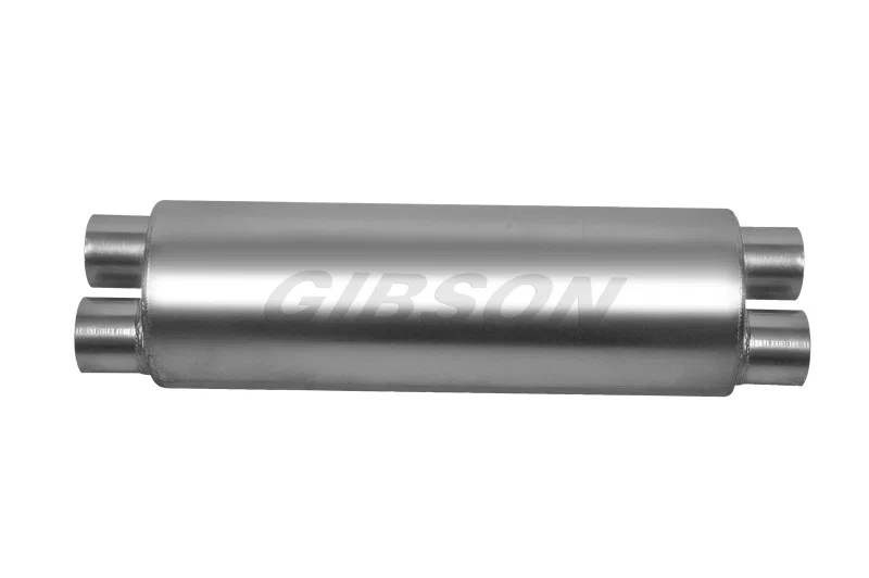 Gibson 766300S, SFT Superflow Dual/Dual Round Muffler - 8x24in/3in Inlet/2.5in Outlet - Stainless